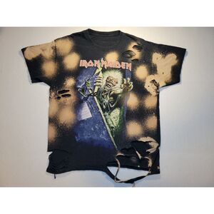 Iron Maiden Distressed Bleached Faded‎ Heavy Metal Band Tee Shirt Mens L Black